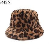 MISS Amazon 2021 New Leopard Print Bucket Hat Fashion Casual Plush Warm Hats