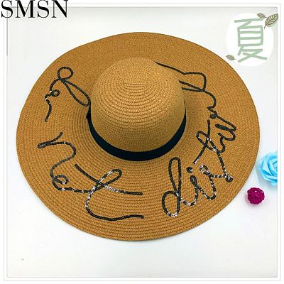 MISS Holiday Style Lovely Boho Letter Straw Black Hat