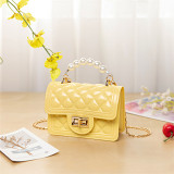 AOMEI New Trendy Jelly Crossbody Bag Ladies Handbags Rhombic Pattern Faux-Pearl Handle Mini Shoulder Bags