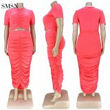Fashionable Sreet Wear Plus Size Dress Women'S Suits 2 Piece Solid Color Pleat Folds Women Two Piece Skirt Set