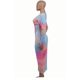 SMSN MISS New Style Ladies Wears Autumn 2021 Bodycon Zipper Dresses Design Tie Dye Print Sexy Dress Womens Fall Dress