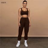 SMSN QueenMoen Fashionable Sports Solid Color Women Sets Crop Top Drawstring Straight Stracksuit Jogger 2021 2 Piece Pants Set