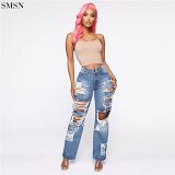 FASHIONWINNIE Wholesale New Arrivals Fall Woman Clothes Street Wear Ladies Sexy Blue Designer Ripped Jeans Pants For Women Styli