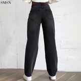 FASHIONWINNIE Wholesale Fashion Cut Up Women Ladies Jeans Pants 2021 High Waisted Ripped Black Jeans Trousers For Women