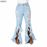 FASHIONWINNIE Fall 2021 Women Clothes Designer Tassel Bell Bottom Flared Ripped Jeans For Women Stylish