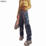 FASHIONWINNIE Wholesale Fall 2021 Women Clothes Streetwear Ladies Wide Leg Blue Women Jeans Pants Denim Women