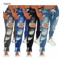 FASHIONWINNIE 2021 Fall Women Clothes Sexy Bandage Ripped Skinny Ladies Jeans Casual