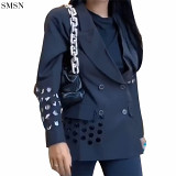 FASHIONWINNIE Fashionable Women'S Coats Temperament Long Sleeve Short Style Hollow Out Fall Work Party Suit Jacket