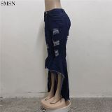 FASHIONWINNIE Fall 2021 Women Clothes Designer Tassel Bell Bottom Flared Ripped Jeans For Women Stylish