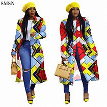 FASHIONWINNIE Jenny Fall 2021 Women Clothes Women'S Coats Fashion Color Geometric Check Blazer Collar Long Coat
