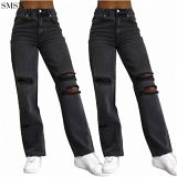 FASHIONWINNIE Wholesale Fashion Cut Up Women Ladies Jeans Pants 2021 High Waisted Ripped Black Jeans Trousers For Women