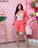 AOMEI New Style Solid Color Lapel Suit Jacket Two Piece Shorts Set Office Womans Clothing 2 Piece Two Piece Set