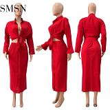 AOMEI Hot Selling  Solid Color Long Sleeve 2 Piece Set Women Clothing Fall Two Piece Skirt Sets For Women