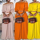 AOMEI Fashionable Solid Color Off Shoulder Two Piece Set 2021 Mop Floor Pants Women Trendy Two Piece Set
