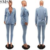 AOMEI New Style Solid Color Lapel Suit Jacket Two Piece Pants Set Office Womans Clothing 2 Piece Two Piece Set