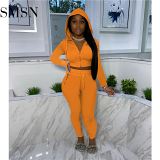 AOMEI Lowest Price 2021 Solid Color Casual Zipper Two Pieces Women Clothing Women Hooded 2 Piece Pants Sets