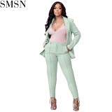 AOMEI New Style Solid Color Lapel Suit Jacket Two Piece Pants Set Office Womans Clothing 2 Piece Two Piece Set