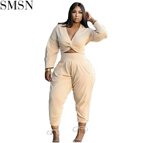 AOMEI Trendy 2021 Streetwear Solid Color V Neck 2 Piece Short Set Women Casual Fall Two Piece Pant Sets For Women