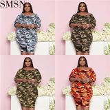 AOMEI Newest Design Camouflage O Neck Two Piece Set 2021 Casual 4Xl Women Clothing Shorts Two Piece Set