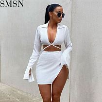 AOMEI Hot Selling 2021 Fall New Women Clothes 2Pc Skirt Set Crop Top Solid Color Long Sleeve Women Two Piece Skirt Set