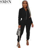 AOMEI New Arrival Solid Color Zippers Two Piece Set Women Clothing Custom Logo Women Two Piece Workout Sets