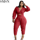 AOMEI Trendy 2021 Streetwear Solid Color V Neck 2 Piece Short Set Women Casual Fall Two Piece Pant Sets For Women
