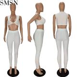 AOMEI Latest Design 2021 Solid Color V Neck Knotted 2 Piece Set Women Clothing Sexy Women  Knotted Top 2 Piece Pants Set