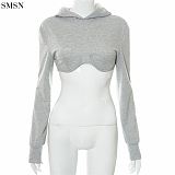 FASHIONWINNIE 2021 Wholesale Cheap Sport Fall Women Clothes Long Sleeve Solid Crop Top Hoodie Tops For Women