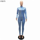 FASHIONWINNIE Newest Design Jumpsuit 2021 Sexy Slim Printed Long Sleeve Jumpsuit