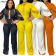 FASHIONWINNIE Fall One Piece Jumpsuits 2021 Solid Color See Through Patchwork Wide Leg Jumpsuit