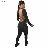 FASHIONWINNIE Fall Women Clothing Tight Bandage Sexy Jumpsuits Club Wear Backless Stacked Pants Jumpsuit