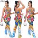 FASHIONWINNIE Fall Womens Clothes Sleeveless One Piece Hollow Out Halter Jumpsuit Women 2021 Printed Sleeveless Jumpsuit