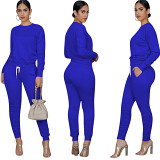 Hot Sale 2021 Fall New Solid Color Ladies Stacked Pants Set Casual Tracksuits Sportswear Outfits Two Piece Pants Set