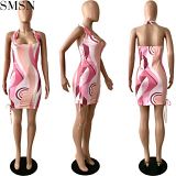 FONDPINK Good Quality Sexy Halter Dress Hanging Neck Hot Pink Dress Women Short Casual Dresses