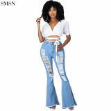 FASHIONWINNIE Wholesale Fall Women Clothing Ladies Jeans High Waist Jeans Stretch Ripped Tight Flared Jeans Women