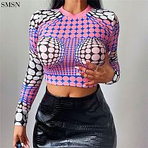 FASHIONWINNIE 2021 Fall Woman Clothing Sexy Slim Polka Dot Long Sleeve Ladies Print Crop Tops