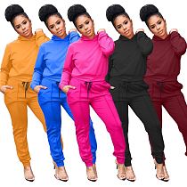 AOMEI Wholesale 2021 Fall Solid Color Casual 2 Piece Set Hoodie Loose Two Piece Set