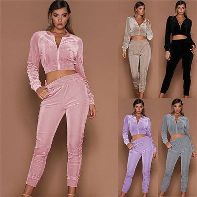 AOMEI New Trendy Casual Solid Color Velvet Two Piece Set 2021 Fall Two Piece Pants Set For Women Clothing