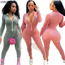 FASHIONWINNIE 2021 Fall Women'S Clothing Solid Color Jumpsuits Zipper Long Sleeve Sexy One Piece Fitness Rompers Womens Jumpsuit
