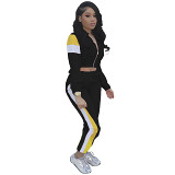 AOMEI New Arrival 2021 Contrast Color Zippers Fall 2021 Women Clothes Casual Women 2 Piece Fitness Pants Set