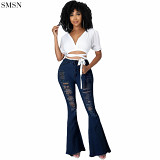 FASHIONWINNIE Wholesale Fall Women Clothing Ladies Jeans High Waist Jeans Stretch Ripped Tight Flared Jeans Women