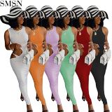 FONDPINK Wholesale Casual Solid Color Tight Dress Sleeveless Sexy Cut-Out Maxi Dress Women