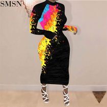 FONDPINK New Arrival Fall 2021 Women Clothes Graffiti Print Long Sleeve Dress Maxi Dresses Women Wholesale