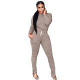 AOMEI Best Seller Casual Candy Color Two Piece Set 2021 Zippers Leg Opening Fall Drawstring 2 Piece Pants Sets For Women