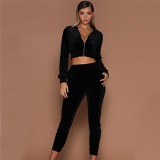 AOMEI New Trendy Casual Solid Color Velvet Two Piece Set 2021 Fall Two Piece Pants Set For Women Clothing