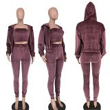 1082102 Fashion 2021 Fall New Women Clothes Solid Color Long Sleeve Sports Suit Tracksuit 3 Piece Set Outfits Women Clothing