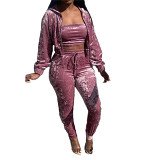 1082102 Fashion 2021 Fall New Women Clothes Solid Color Long Sleeve Sports Suit Tracksuit 3 Piece Set Outfits Women Clothing