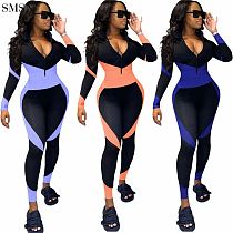 FASHIONWINNIE Wholesale Patchwork Long Sleeve Sexy Bodycon Jumpsuits Club Wear One Piece Romper Tight Jumpsuit For Women