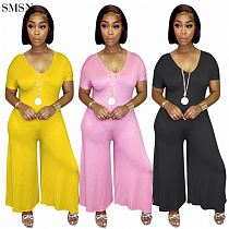 FASHIONWINNIE Wholesale Casual Solid Color Women Wide Leg Jumpsuit One Piece Loose Jumpsuits For Women Sexy