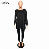 New Arrival 2021 Autumn Women Plus Size Set Casual Solid Color O Neck Long Sleeve Sportswear Two Piece Pants Set